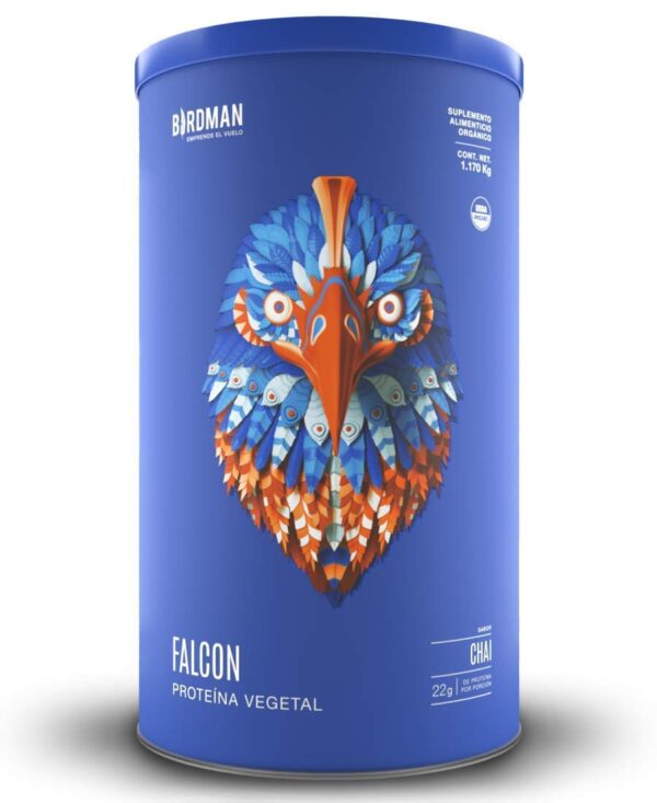 Falcon Protein Birdman, Proteina Vegetal (Vegana) en polvo Certificada Organica Sabor Chai 1,170kg