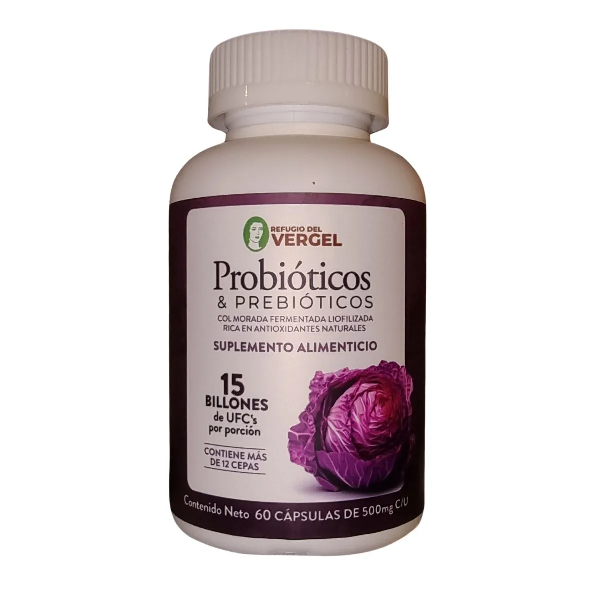 Refugio del Vergel Probióticos & Prebióticos de Col Morada – 60 Cápsulas de 500 mg