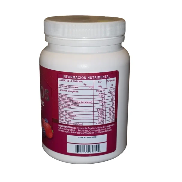 Citratos – Calcio, Magnesio, Potasio y Zinc con Vitamina D3 | Sabor Frutos Rojos (250 g) - Imagen 4
